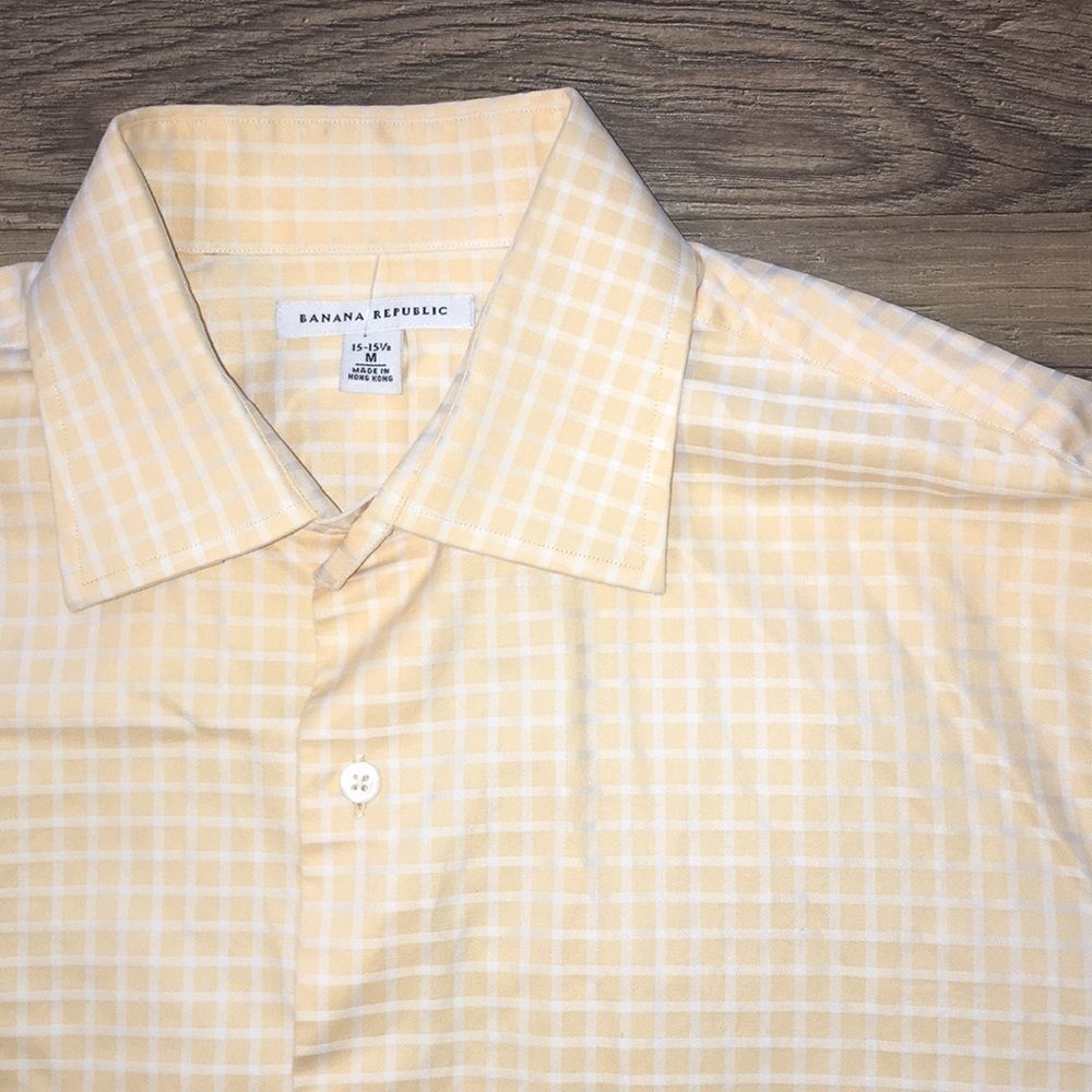 Banana Republic dressy Lt orange check ls shirt M